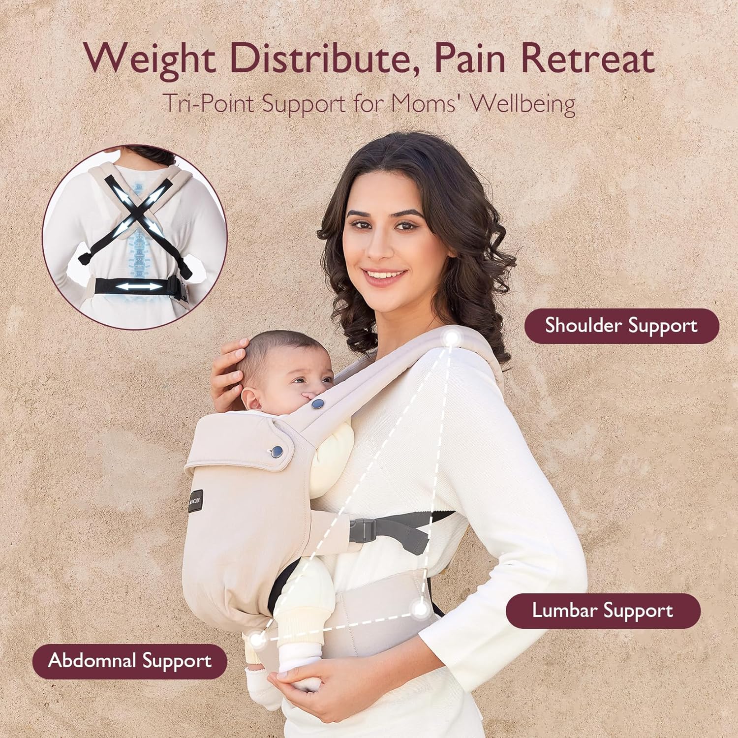 Momcozy Baby Carrier Newborn to Toddler - Ergonomic, Cozy and Lightweight Infant Carrier for 7-44lbs, Effortless to Put On, Ideal for Hands-Free Parenting, Enhanced Lumbar Support, Khaki-3