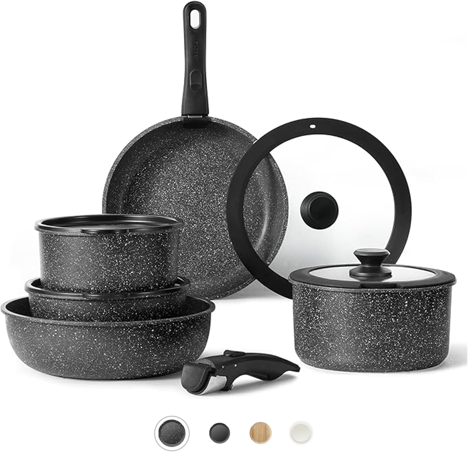 CAROTE 11pcs Nonstick Cookware Set With Detachable Handle, Induction Kitchen Sets Non Stick, Removable Handle, RV Oven Safe, Black-0