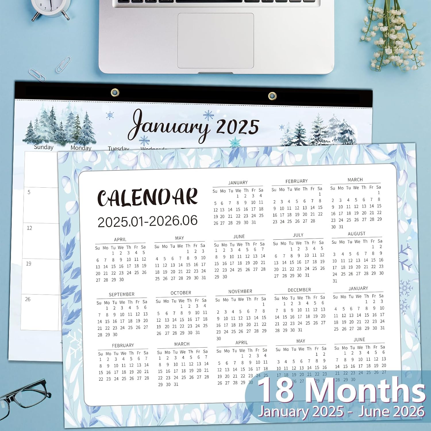 GuassLee Monthly Large Desk Calendar 2025-18 Months 22" x 17" Calendar from Jan. 2025 to Jun. 2026, Large Monthly Planner with Holiday Watercolor Design for Office School Home Organizing-1