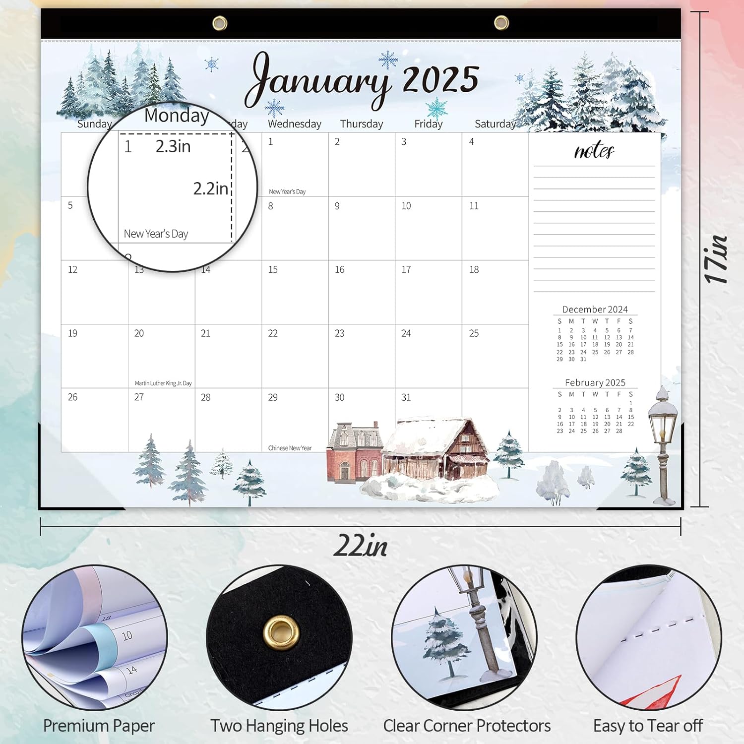 GuassLee Monthly Large Desk Calendar 2025-18 Months 22" x 17" Calendar from Jan. 2025 to Jun. 2026, Large Monthly Planner with Holiday Watercolor Design for Office School Home Organizing-4