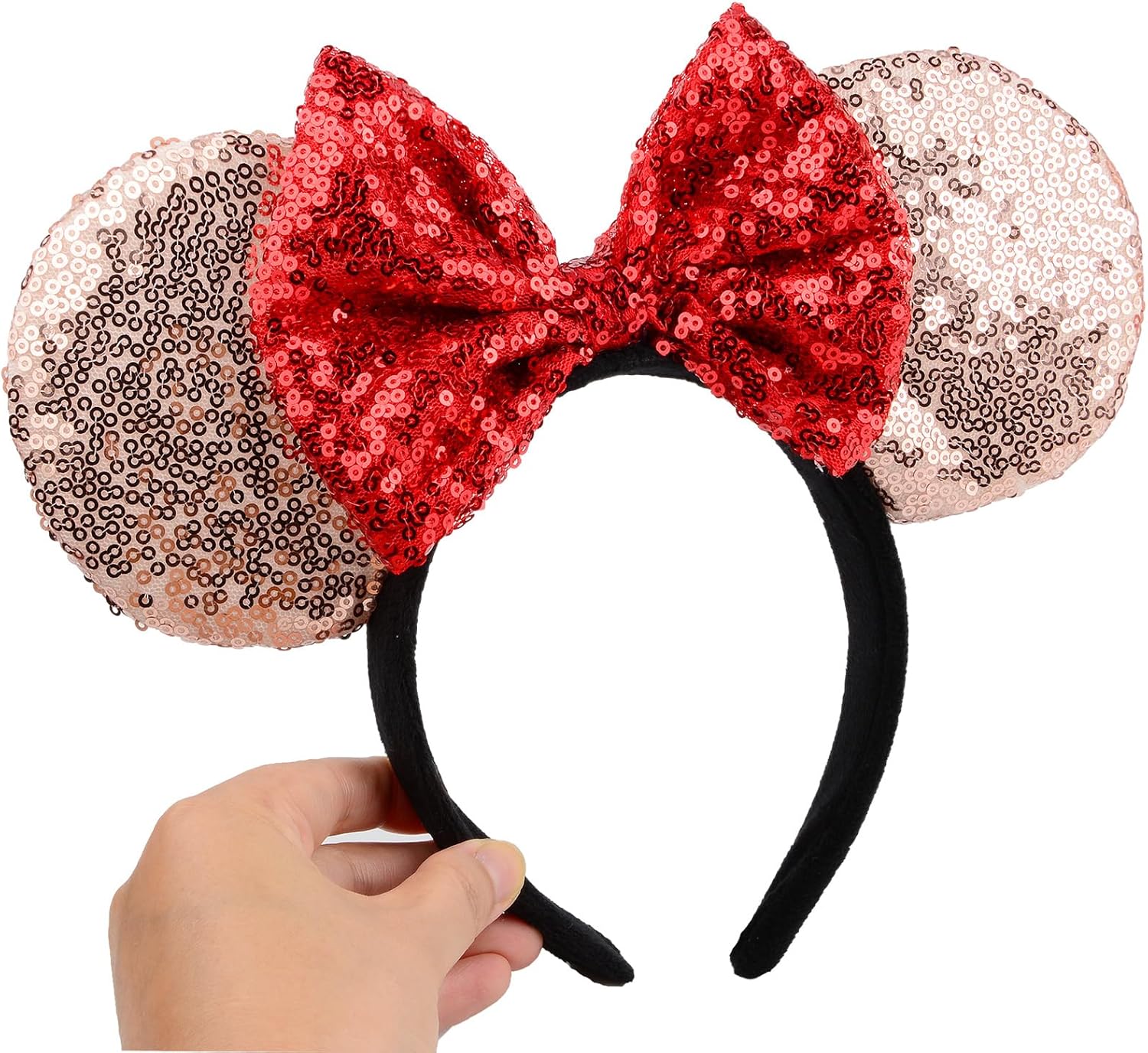 Mouse Ears Headbands Shiny Sequin Bows Hairband Hair Accessories for Christmas Holloween Cosplay Parties-5