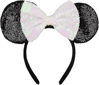 HoveBeaty Mouse Ears Headbands Shiny Sequin Bows Hairband Hair Accessories for Christmas Holloween Cosplay Parties