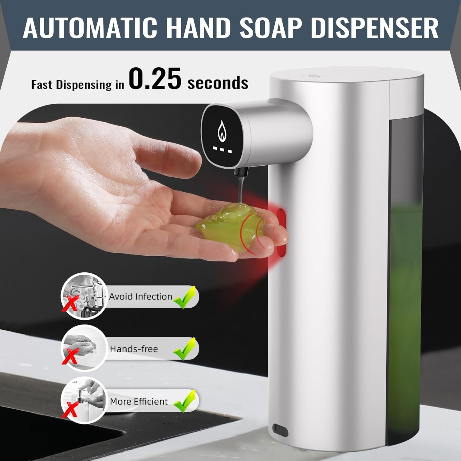 Soap Dispenser, Automatic Soap Dispenser, 3 Levels Adjustable Soap Dispenser Bathroom, 10.1OZ/300ml Automatic Soap Dispenser Touchless, USB Rechargeable Touchless Soap Dispenser for Bathroom, Kitchen-1