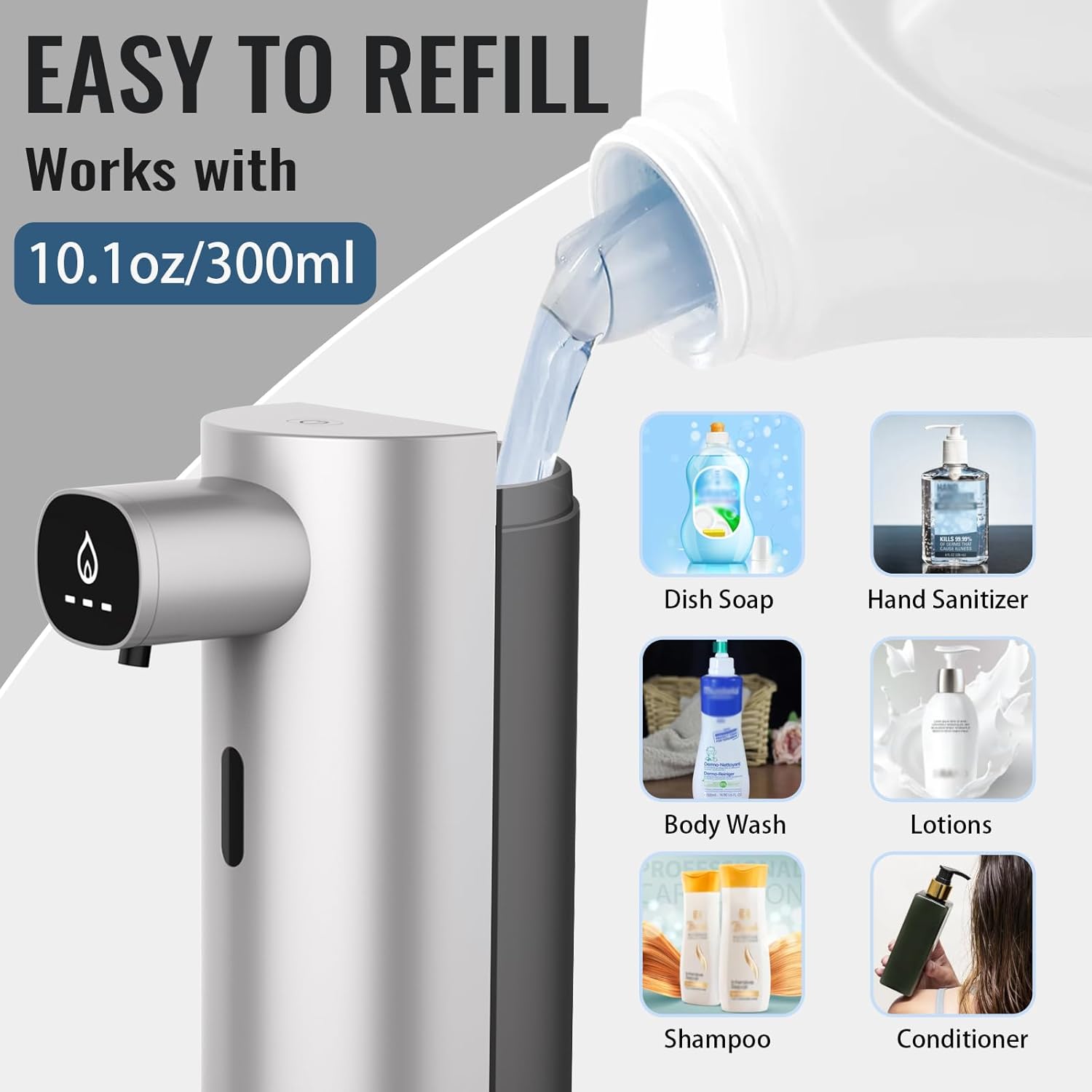 Soap Dispenser, Automatic Soap Dispenser, 3 Levels Adjustable Soap Dispenser Bathroom, 10.1OZ/300ml Automatic Soap Dispenser Touchless, USB Rechargeable Touchless Soap Dispenser for Bathroom, Kitchen-4