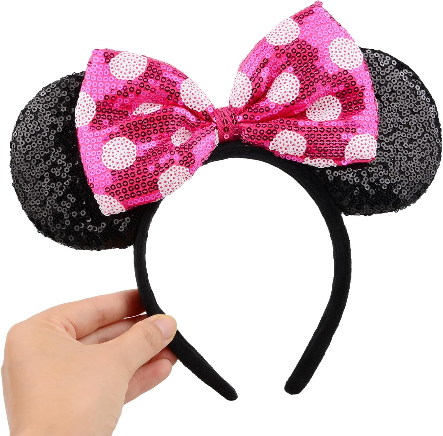 Mouse Ears Headbands Shiny Sequin Bows Hairband Hair Accessories for Christmas Holloween Cosplay Parties-5