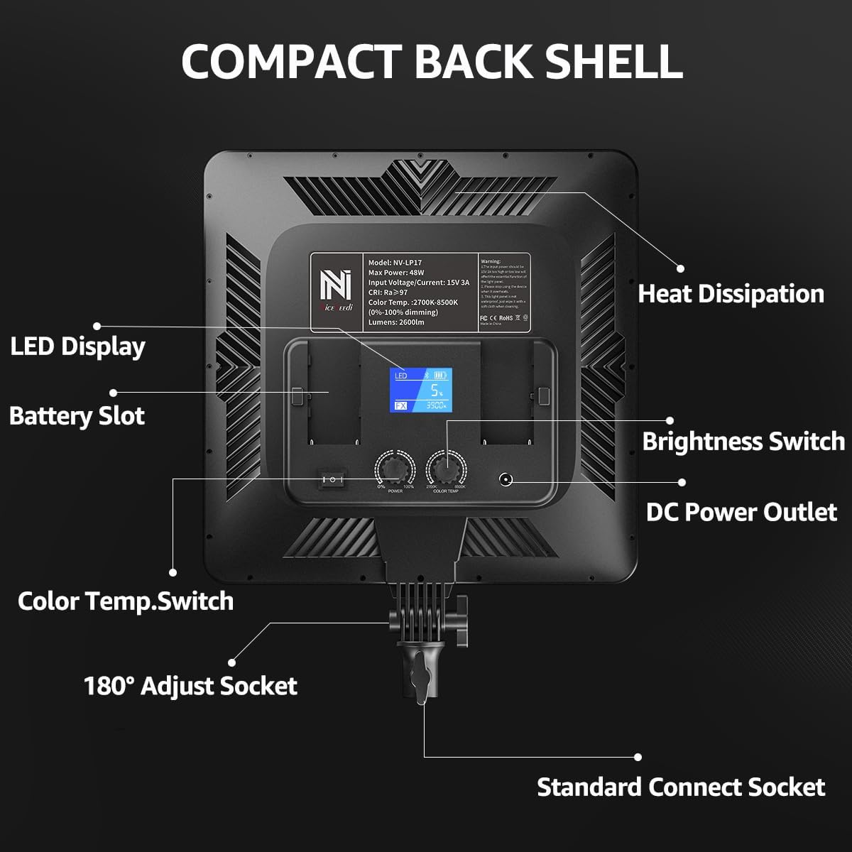 17" Photography Light Panel, NiceVeedi 48W 2700-8500K Bi-Color LED Video Light with Remote Control, Infinite Dimmable CRI 97+ Professional Studio Lighting for YouTube Video Photography Light-4