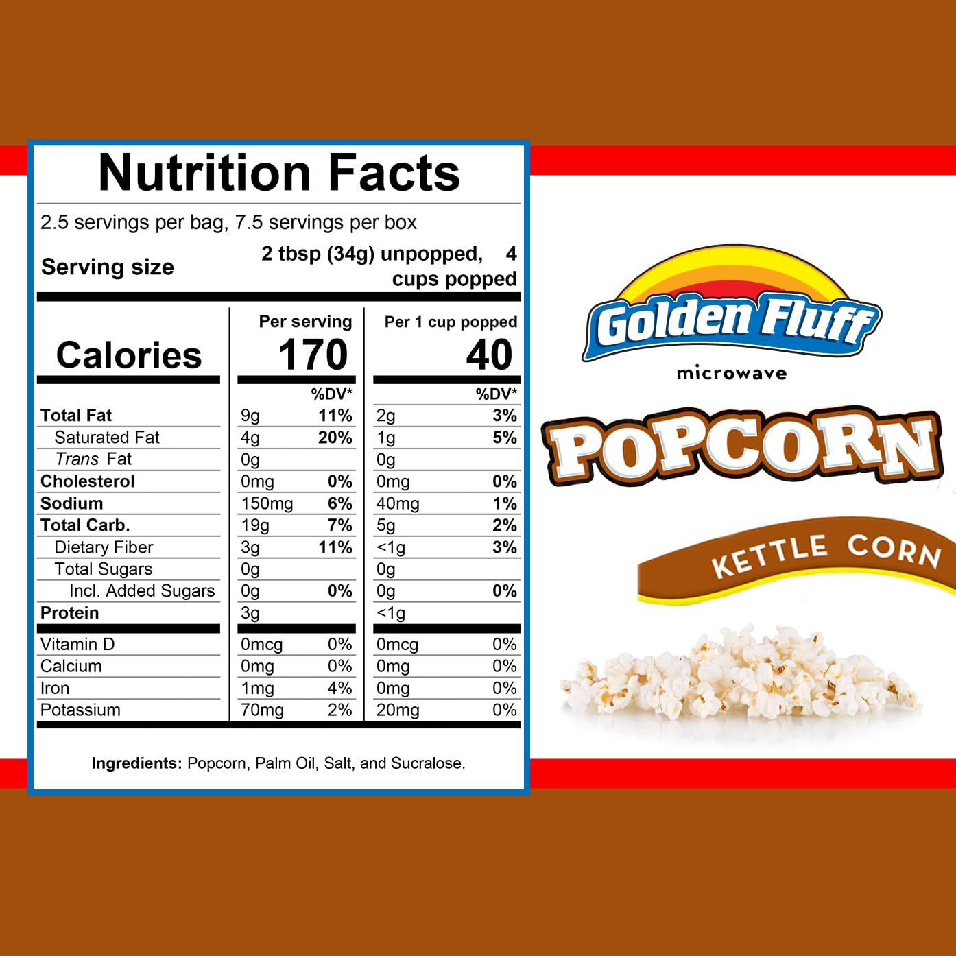 Kettle Corn Microwave Popcorn Bags Bulk| Sugar Free Kettle Corn Popcorn Packets| Low Carb - Vegan - Kosher Snacks 4 Pack - 12 Bags - 3oz. by Golden Fluff-1