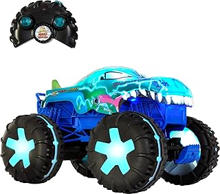 Hot Wheels Toy Truck Monster Trucks RC, Oversized Remote-Control Mega-Wrex Alive in 1:15 Scale, 3 Modes of Play with Interactive Lights & Sounds