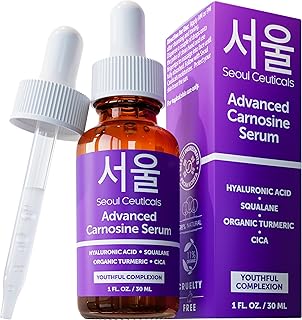 SeoulCeuticals Carnosine Serum Korean For Sensitive Skin - K Beauty Glass Skin Plumping Serum Contains Cica + Squalane + Organic Turmeric 1oz