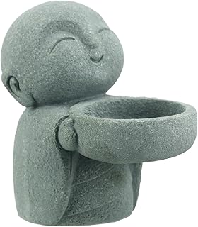 Buddha Sandstone Statues, Zen Monk Buddha Statue Praying Sculptures Ornament for Wealth Good Luck Feng Shui Decor Home Office Car Decoration (Jizo Monk)