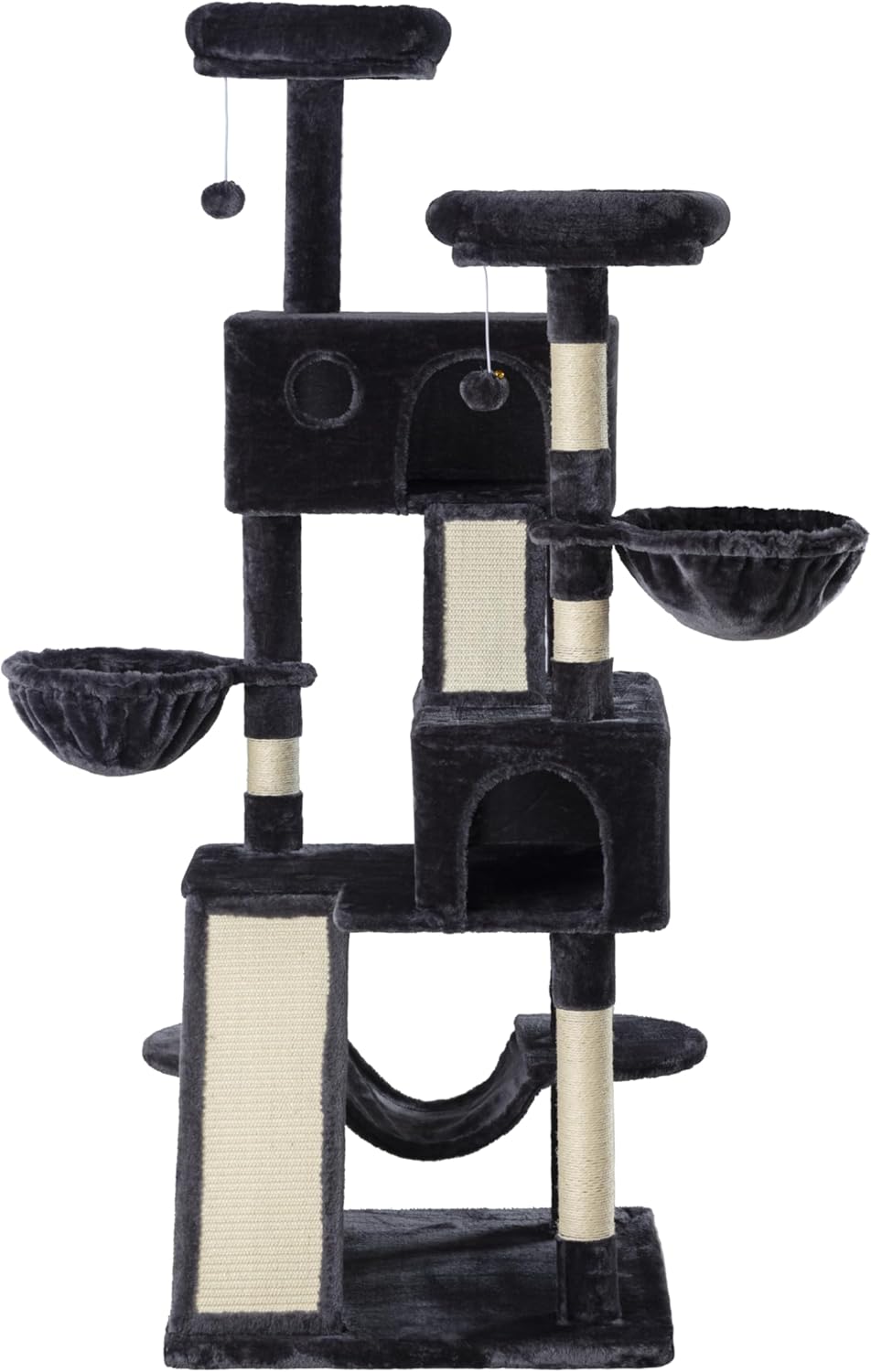 SHA CERLIN 65in Larger Cat Tree Tower Condo for Indoor Cats, Multi-Level Furniture Activity Center with Wide Base/Cozy Plush Cat Perches/Baskets/Sisal Scratching Posts and Hammock/Dark Grey-8