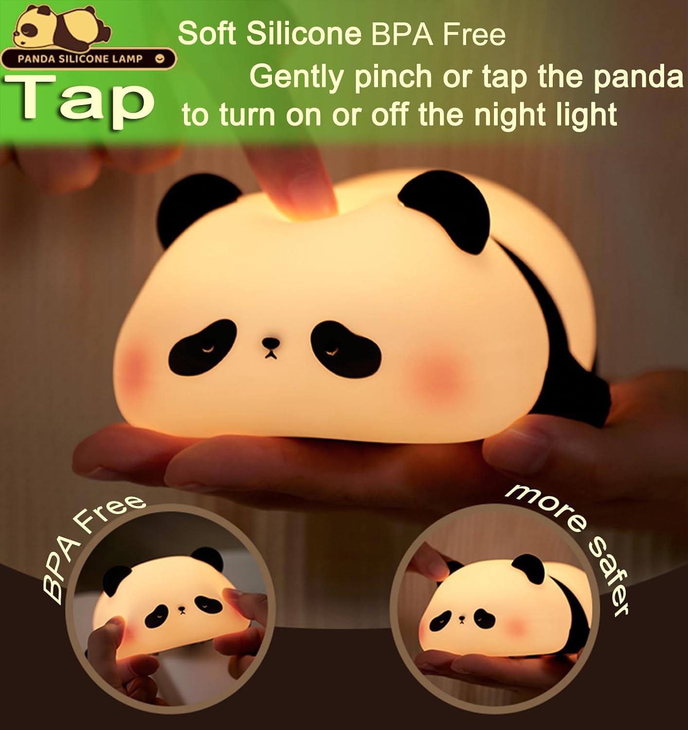 DREAMING MY DREAM Cute Panda Night Light, LED Squishy Novelty Animal Night Lamp, 3 Level Dimmable Nursery Nightlight for Breastfeeding Toddler Baby Kids Decor, Cool Gifts Kids (Panda Pangda)-2