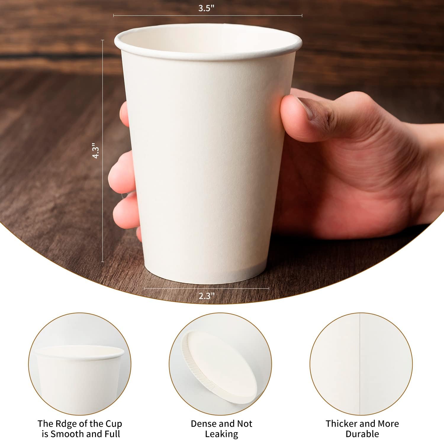 Disposable Paper Cups 12 oz [100 Pack], White Hot Coffee Cups, 12 oz Paper Coffee Cups, Thickened Design for Cafes, Bistros, Parties, and Events-1