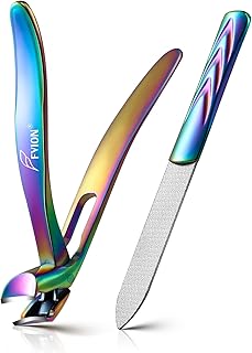 FVION Angled Head Toe Nail Clippers, Ergonomic Curved Toenail Clippers for Seniors Long Handle with Nail Catcher and Metal Nail File, Precision Toenail Clippers for Thick Toenails (Multi)