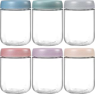 NETANY 6-pack 16 oz Overnight Oats Containers with Lids, Glass jars with Airtight Lids, Wide mouth Mason Salad jars, Glass Food Storage Containers for Snacks Yogurt Spice Sugar