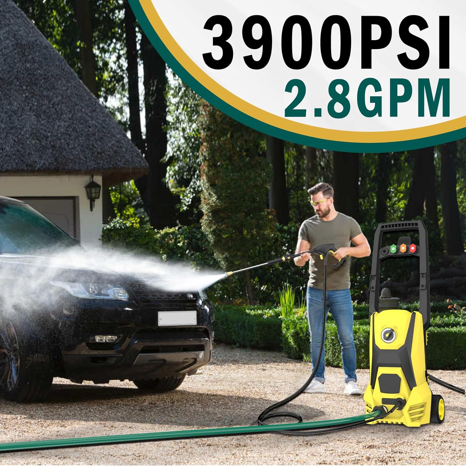 Electric Pressure Washer - 3900PSI Power Washer with Spray Gun, 20FT Hose, 35FT Power Cord, 4 Nozzles, Soap Bottle, High Pressure Washer for Driveway, Cleaning Car, Fences, Pool, Patios-5