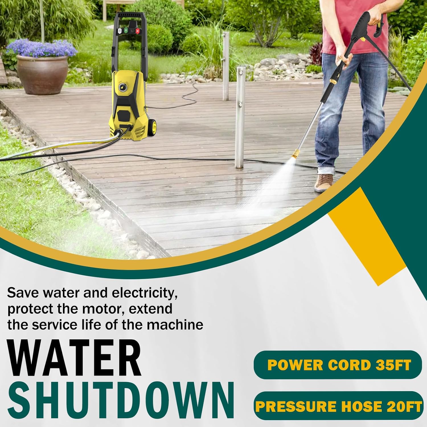 Electric Pressure Washer - 2050PSI Power Washer with Spray Gun, 20FT Hose, 35FT Power Cord, 4 Nozzles, Soap Bottle, High Pressure Washer for Driveway, Cleaning Car, Fences, Pool, Patios-4