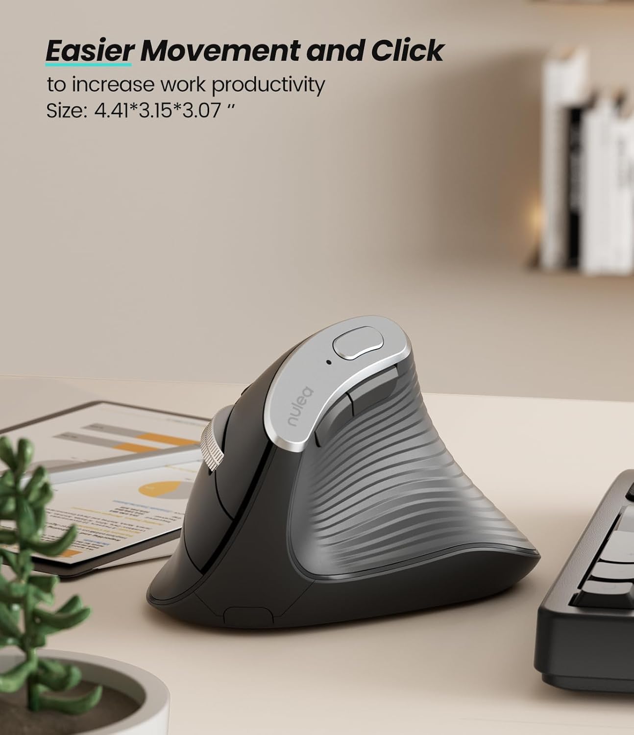 Nulea M510 Vertical Mouse Wireless, Ergonomic Mouse for Comfy Tracking, 3 Adjustable DPI (800-1200-1600), 2.4G Wireless Vertical Mouse with 6 Buttons, Compatible with Windows, Mac OS, Laptop, PC, Grey-6