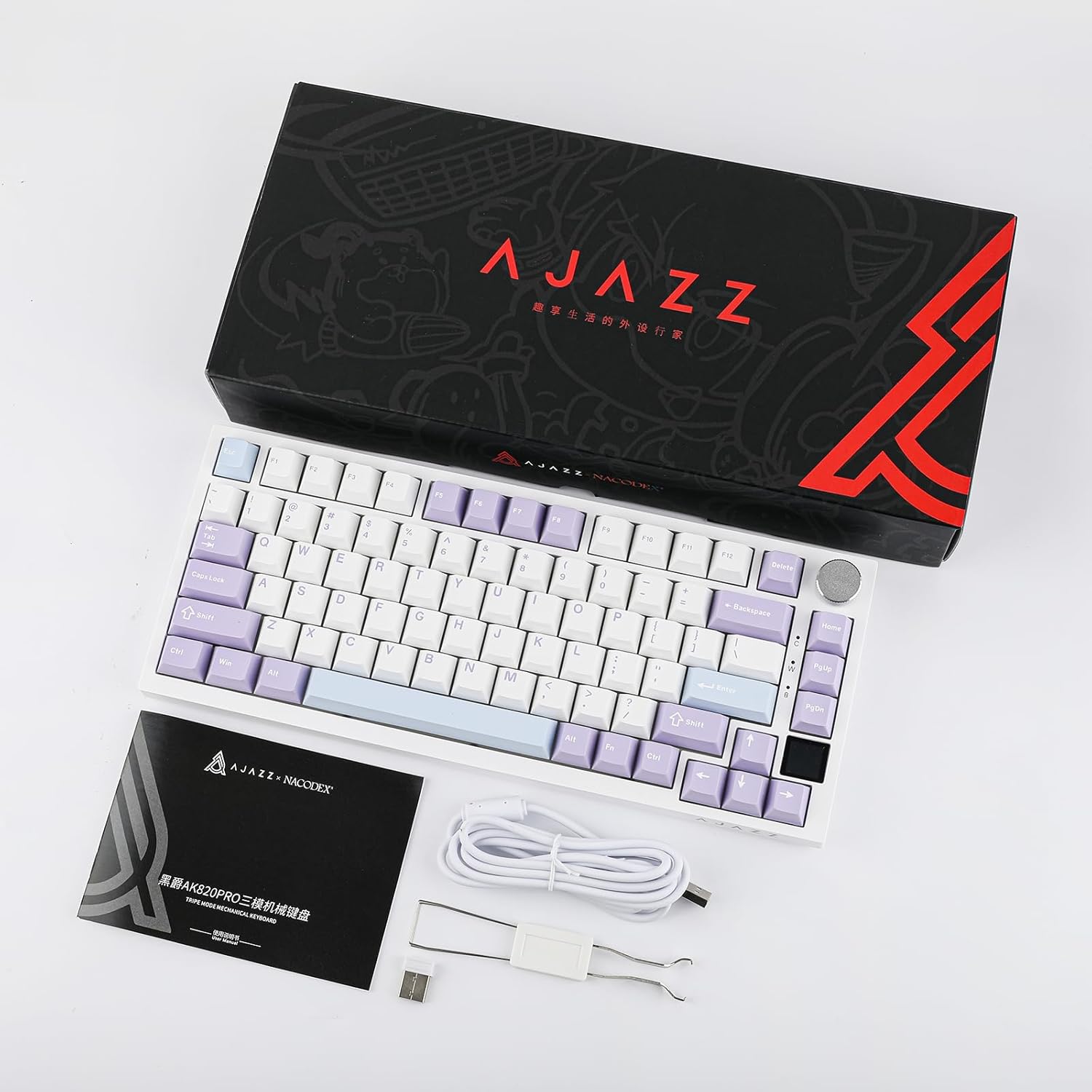 EPOMAKER Ajazz AK820 Pro 75% Mechanical Keyboard, Gasket-Mounted Gaming Keyboard with TFT Smart Display&Knob, Bluetooth 5.1/2.4G Wireless/Type-C Wired Custom Keyboard (Purple, Gift Switch)-6