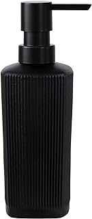 12 oz Glass Soap Dispenser with Black Plastic Rustproof Pump, Small Soap Dispenser for Kitchen and Bathroom with Vertical Stripe, Refillable Soap Dispenser (Black)