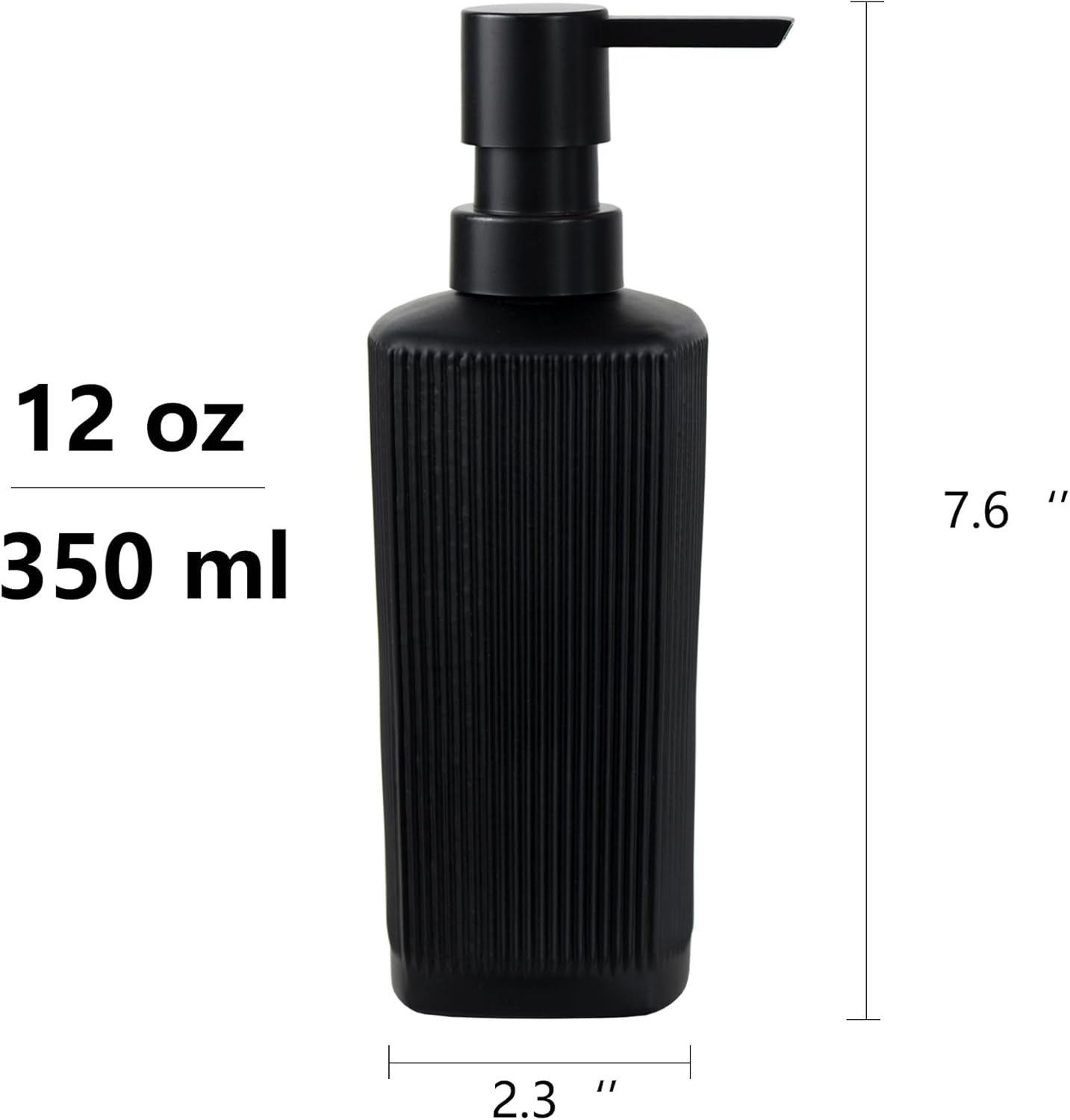 12 oz Glass Soap Dispenser with Black Plastic Rustproof Pump, Small Soap Dispenser for Kitchen and Bathroom with Vertical Stripe, Refillable Soap Dispenser (Black)-3