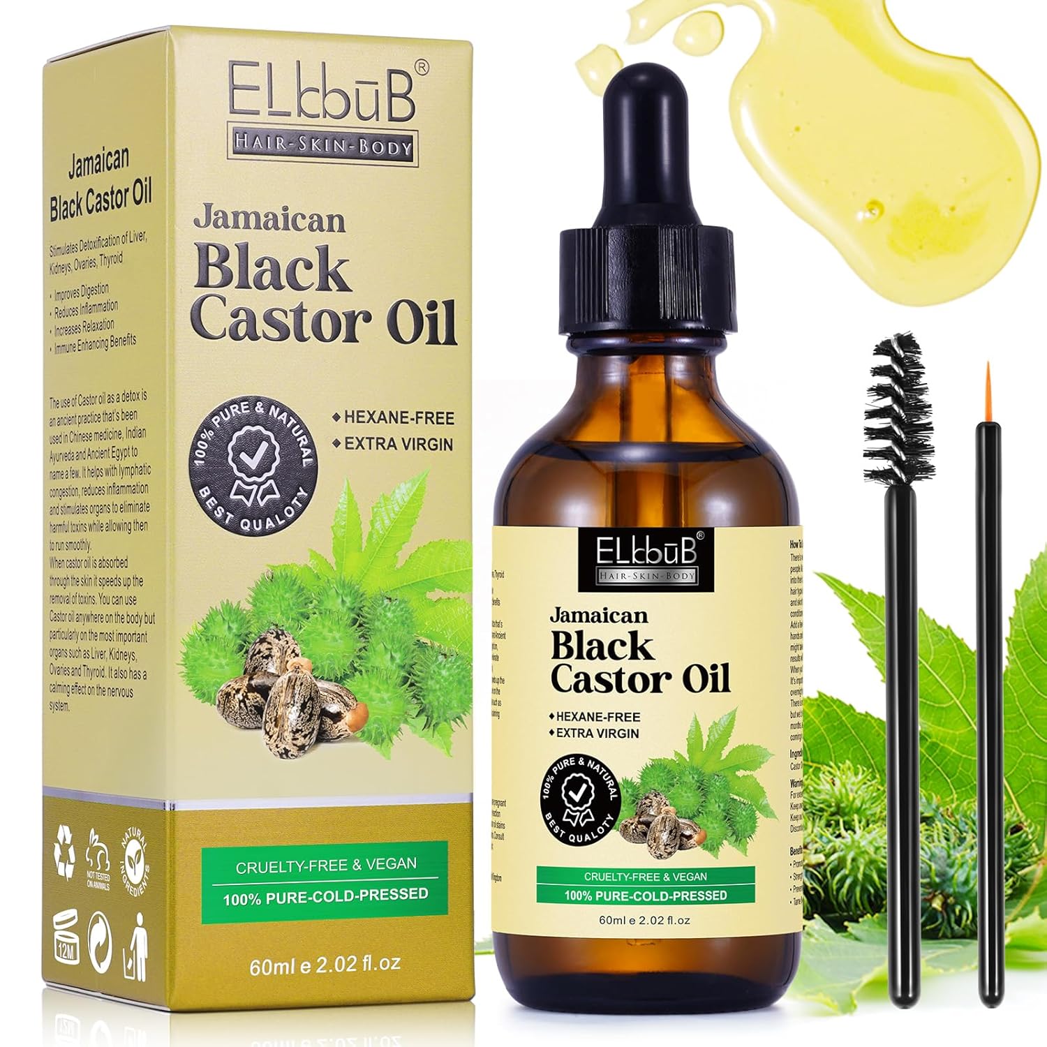 Jamaican Black Castor Oil - for Hair Growth Skin Condition, Eyebrows Eyelashes, Nail Care Grow, Moisturizing Massage Oil for Aromatherapy 2 fl oz-0