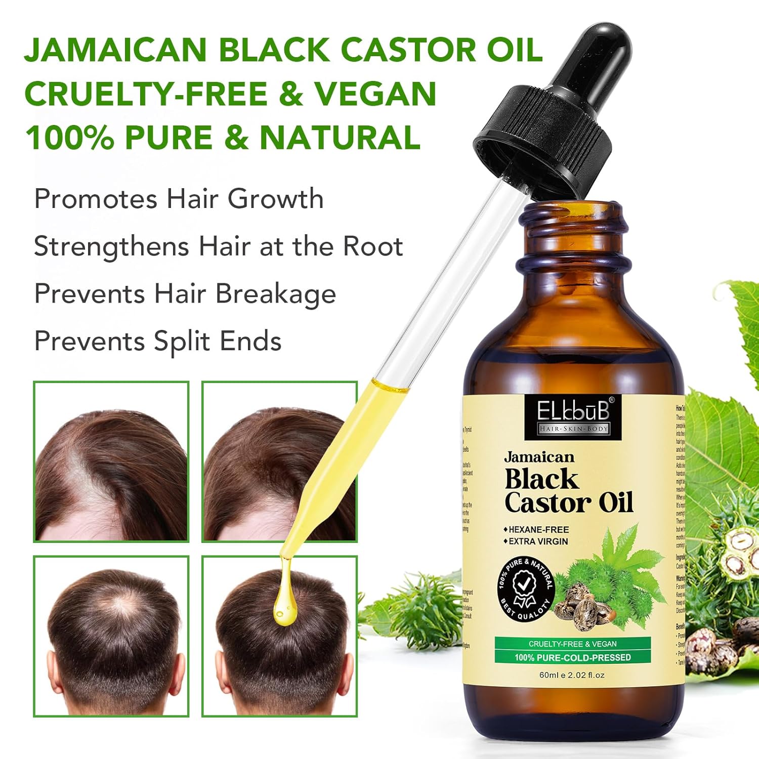 Jamaican Black Castor Oil - for Hair Growth Skin Condition, Eyebrows Eyelashes, Nail Care Grow, Moisturizing Massage Oil for Aromatherapy 2 fl oz-1