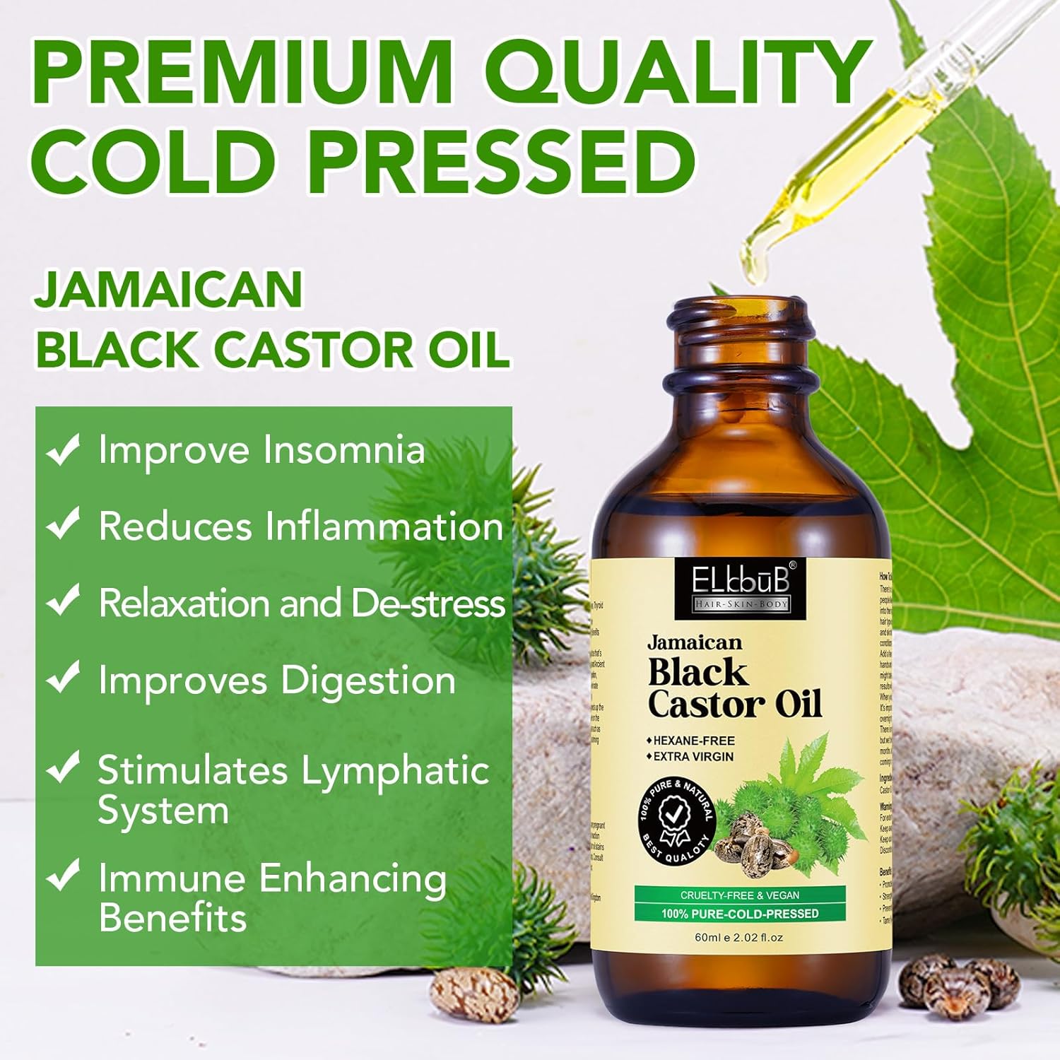 Jamaican Black Castor Oil - for Hair Growth Skin Condition, Eyebrows Eyelashes, Nail Care Grow, Moisturizing Massage Oil for Aromatherapy 2 fl oz-2