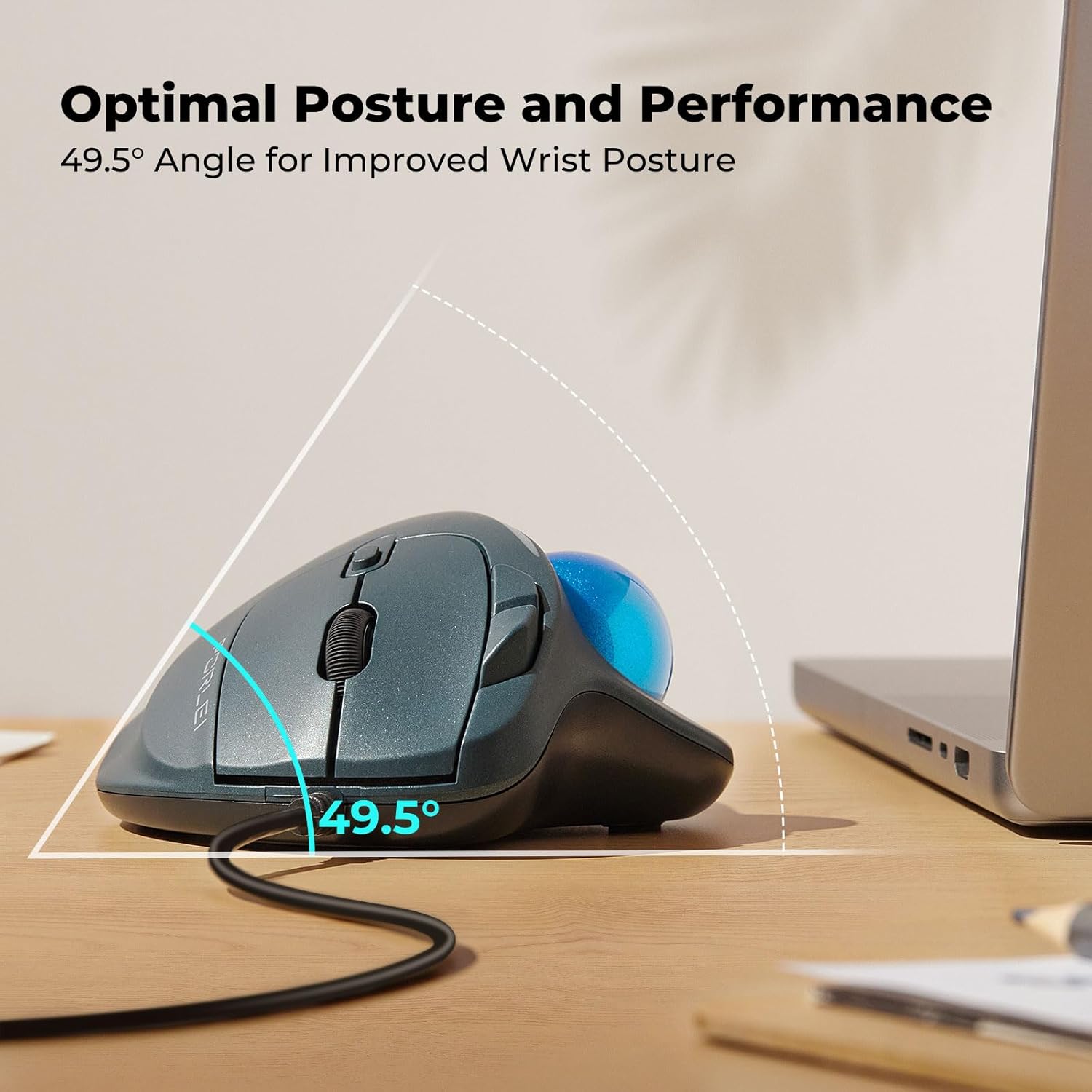 Trackball Mouse Wired, Ergonomic Comfort Design Reduces Muscle Strain, USB Plug&Play, Easy Thumb Control, Precision Tracking with 5 Adjustable DPI, RGB Rollerball Mouse Compatible for PC, Mac, Windows-2