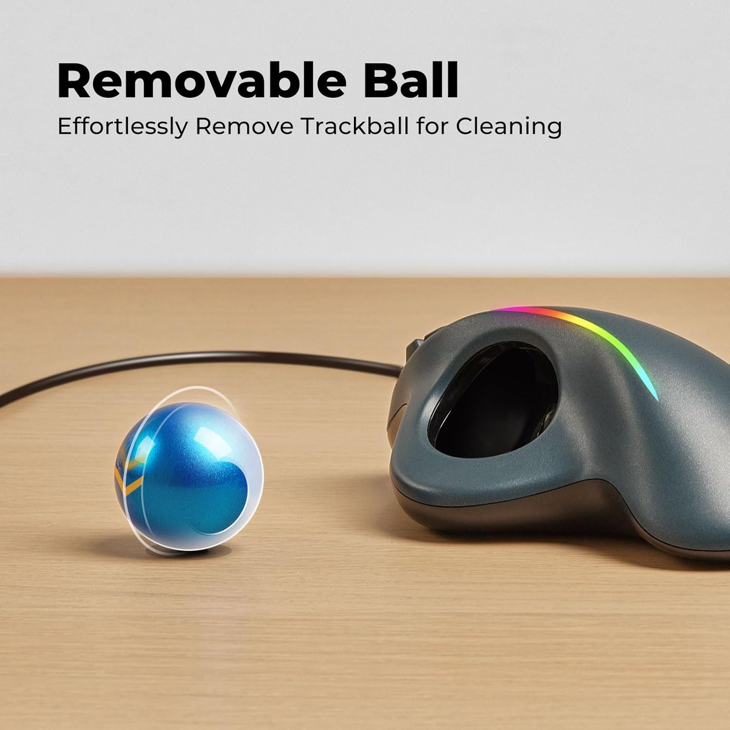 Trackball Mouse Wired, Ergonomic Comfort Design Reduces Muscle Strain, USB Plug&Play, Easy Thumb Control, Precision Tracking with 5 Adjustable DPI, RGB Rollerball Mouse Compatible for PC, Mac, Windows-4