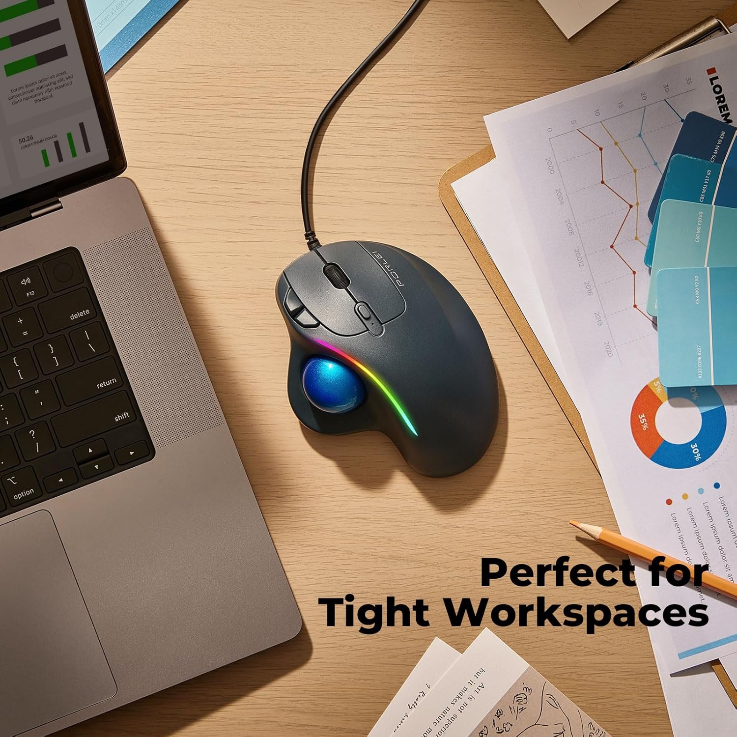 Trackball Mouse Wired, Ergonomic Comfort Design Reduces Muscle Strain, USB Plug&Play, Easy Thumb Control, Precision Tracking with 5 Adjustable DPI, RGB Rollerball Mouse Compatible for PC, Mac, Windows-5