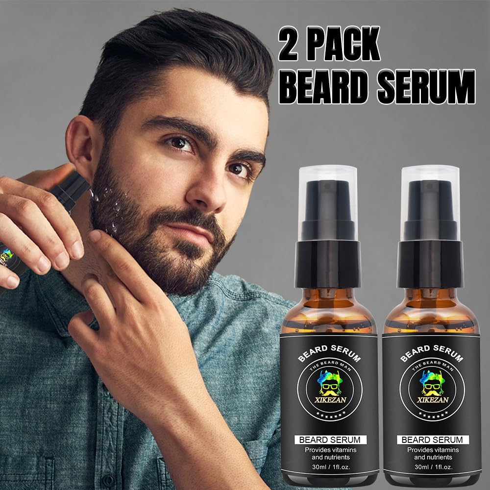 XIKEZAN Beard Kit - Includes Beard Wash, Serum (2 Pack), Oil, Balm, Comb, Brush, Scissors, Bag, E-Book - Ideal Stocking Stuffer Gifts for Men, Him,Boyfriend Husband,Dad-2