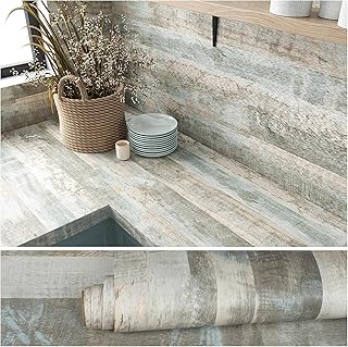 VEELIKE Light Blue Weathered Wood Plank Wallpaper Peel and Stick Reclaimed Wood Contact Paper for Countertops Cabinets Desk Floors 15.7''x118'' Waterproof Removable Wood Vinyl Wrap for Walls Kitchen