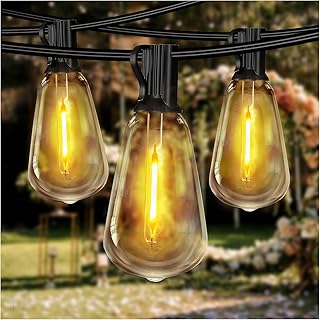 DAYBETTER Outdoor String Lights100FT Waterproof LED Edison Outside Lights, 2200K 34 Shatterproof ST38 Bulbs(+1 Spare), Hanging Umbrella Lights for Garden Camping Patio Porch Backyard Deck Balcony