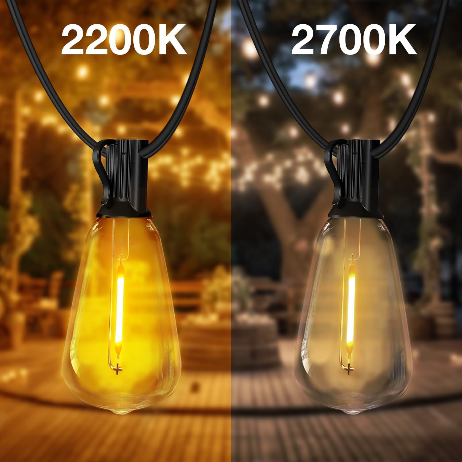 DAYBETTER Outdoor String Lights100FT Waterproof LED Edison Outside Lights, 2200K 34 Shatterproof ST38 Bulbs(+1 Spare), Hanging Umbrella Lights for Garden Camping Patio Porch Backyard Deck Balcony-1