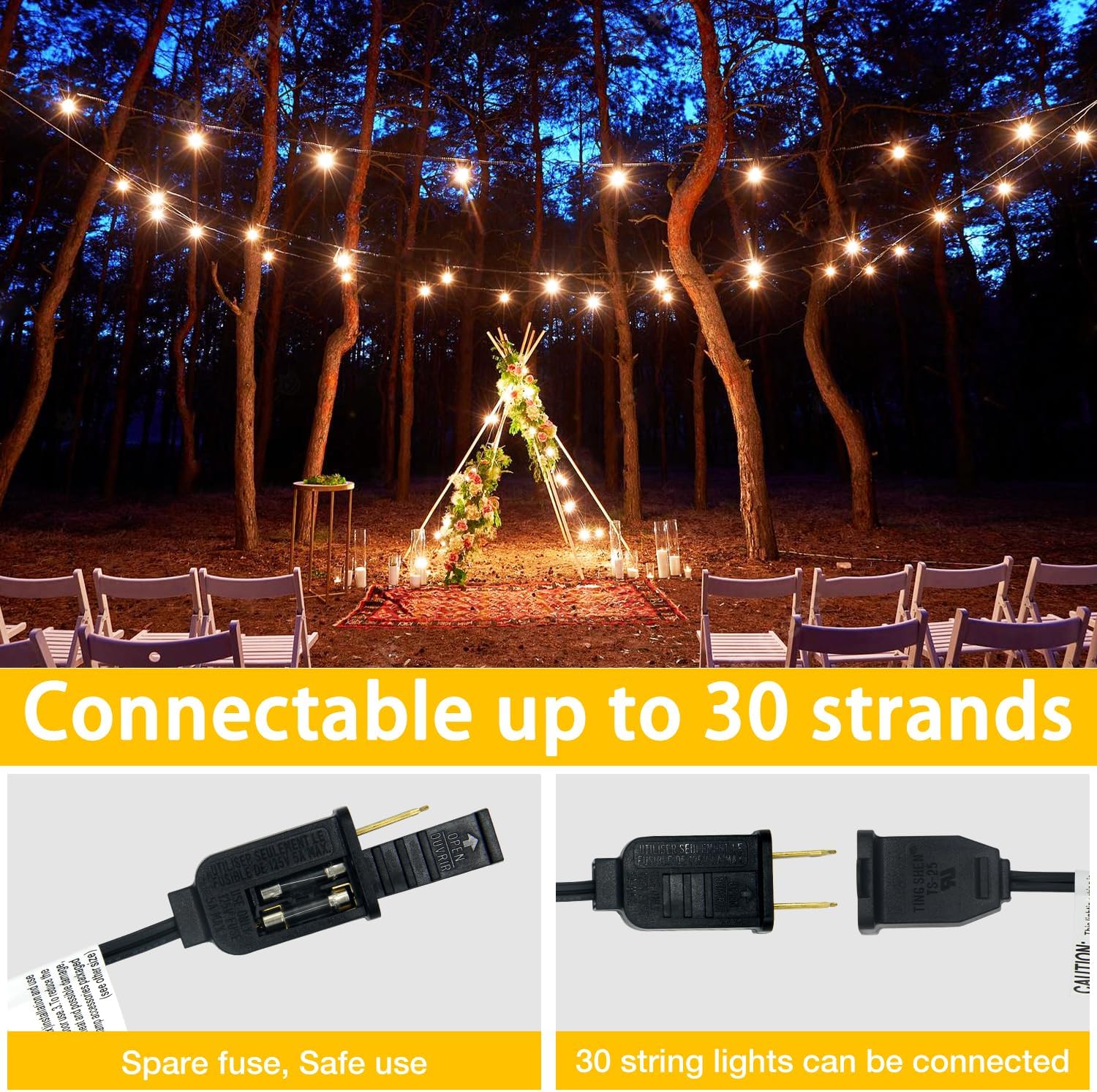 DAYBETTER Outdoor String Lights100FT Waterproof LED Edison Outside Lights, 2200K 34 Shatterproof ST38 Bulbs(+1 Spare), Hanging Umbrella Lights for Garden Camping Patio Porch Backyard Deck Balcony-4