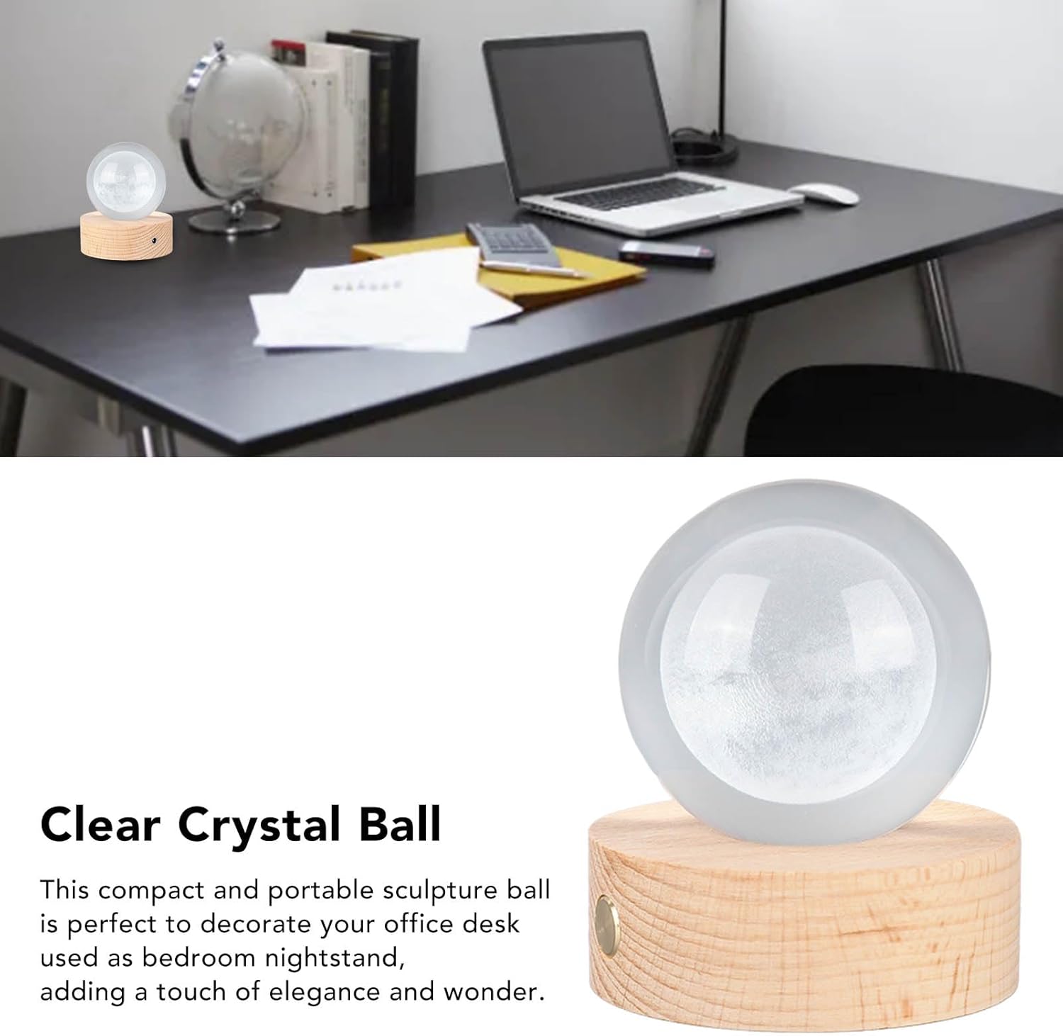 6cm 3D Crystal Ball Lamp, Luminous Clear Sculpture Round Astronomy Ball Night Light with Base, Miniature Sculpture Ball Night Light for Kids Teens Boys and Girls (Moon Crystal-2