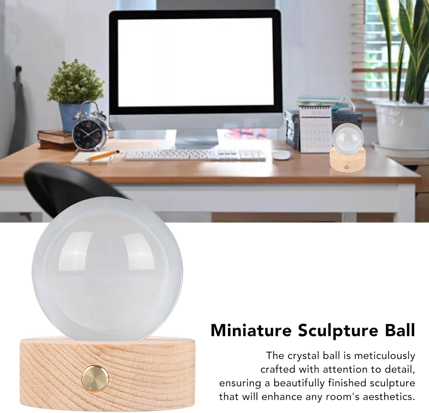 6cm 3D Crystal Ball Lamp, Luminous Clear Sculpture Round Astronomy Ball Night Light with Base, Miniature Sculpture Ball Night Light for Kids Teens Boys and Girls (Moon Crystal-3