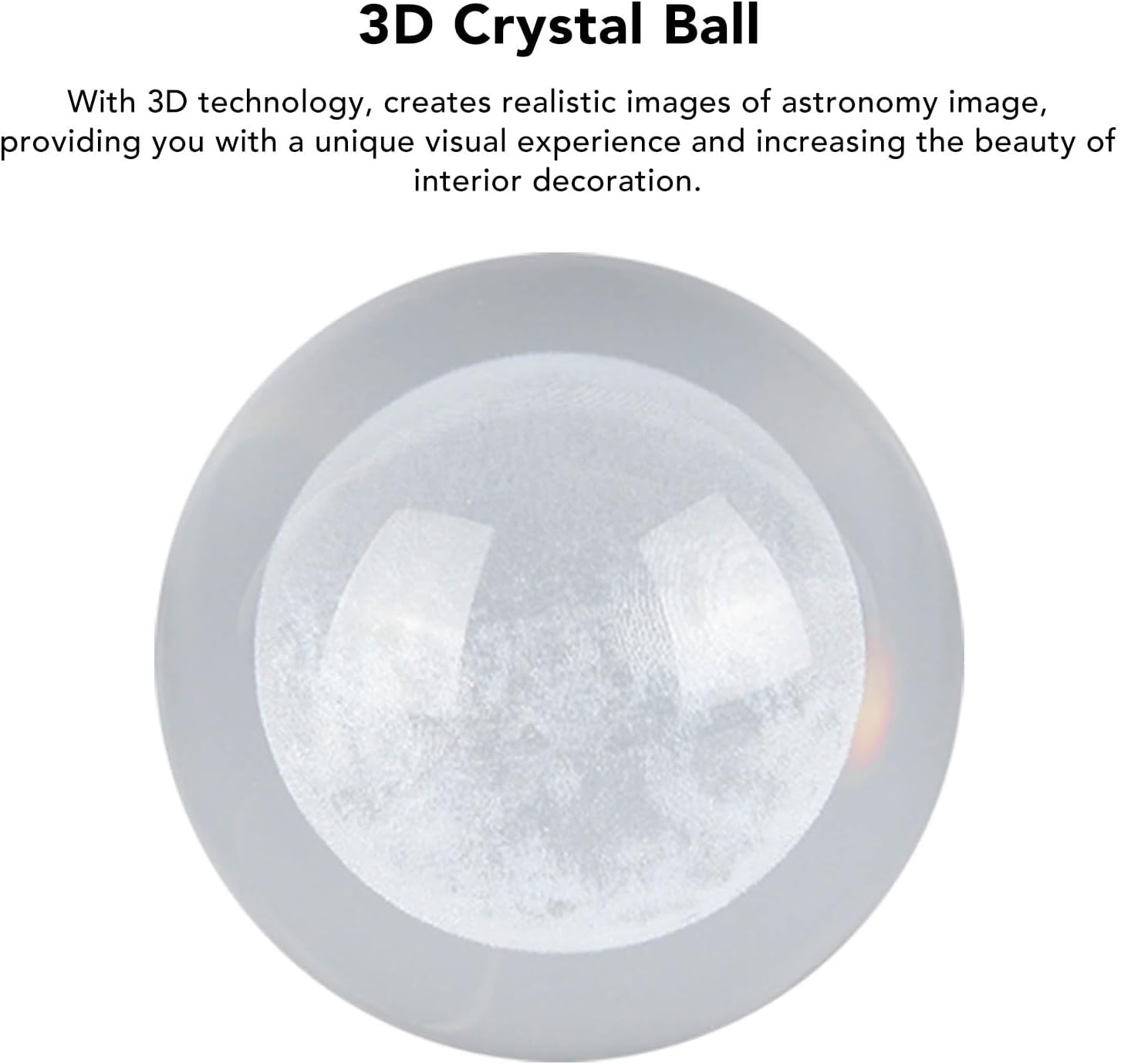 6cm 3D Crystal Ball Lamp, Luminous Clear Sculpture Round Astronomy Ball Night Light with Base, Miniature Sculpture Ball Night Light for Kids Teens Boys and Girls (Moon Crystal-4