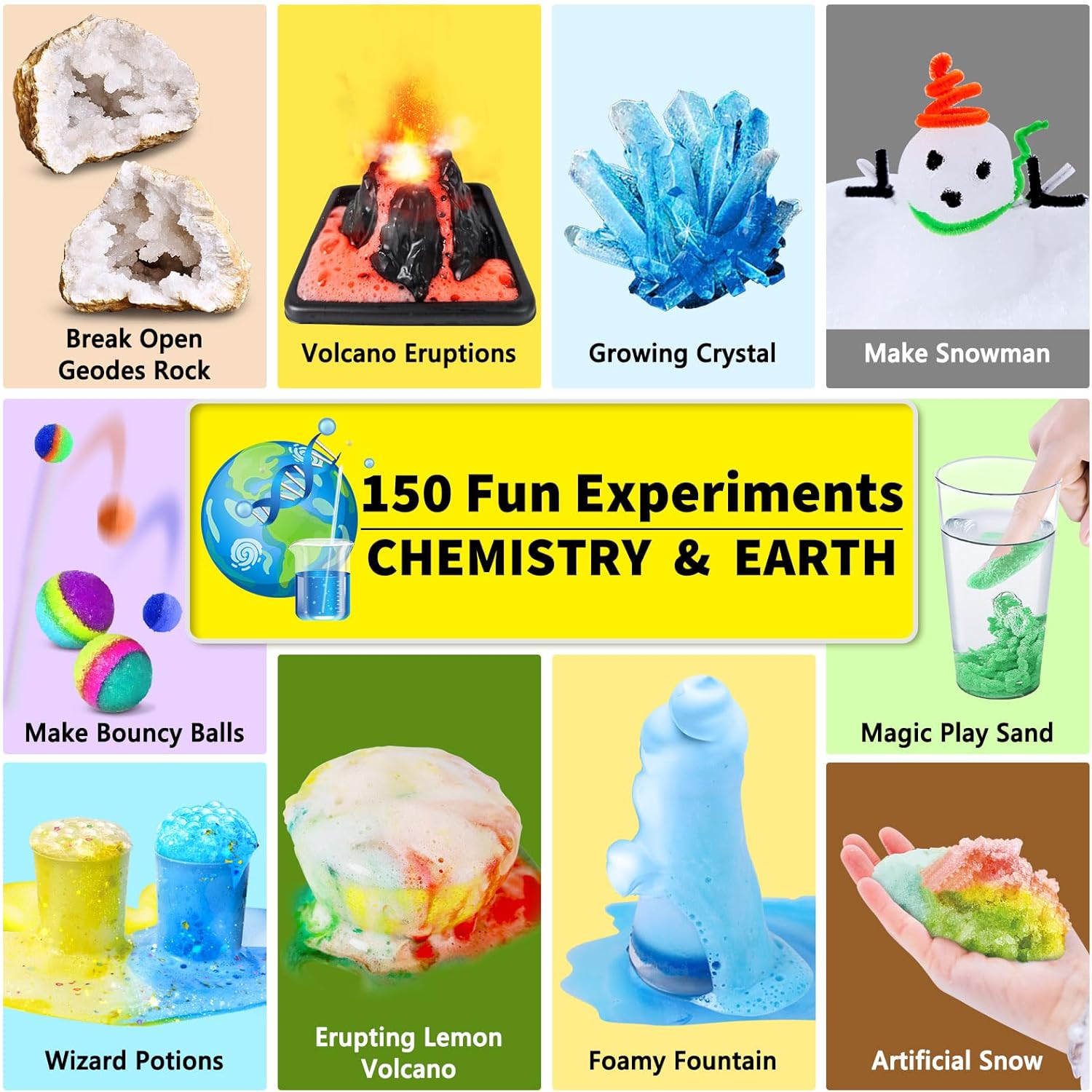 UNGLINGA 150 Experiments Science Kits for Kids Boys Girls, Scientific Toys Gifts Ideas Birthday Christmas, S.T.E.M Project Chemistry Break Geodes, Volcano, Physics Educational Activities-1