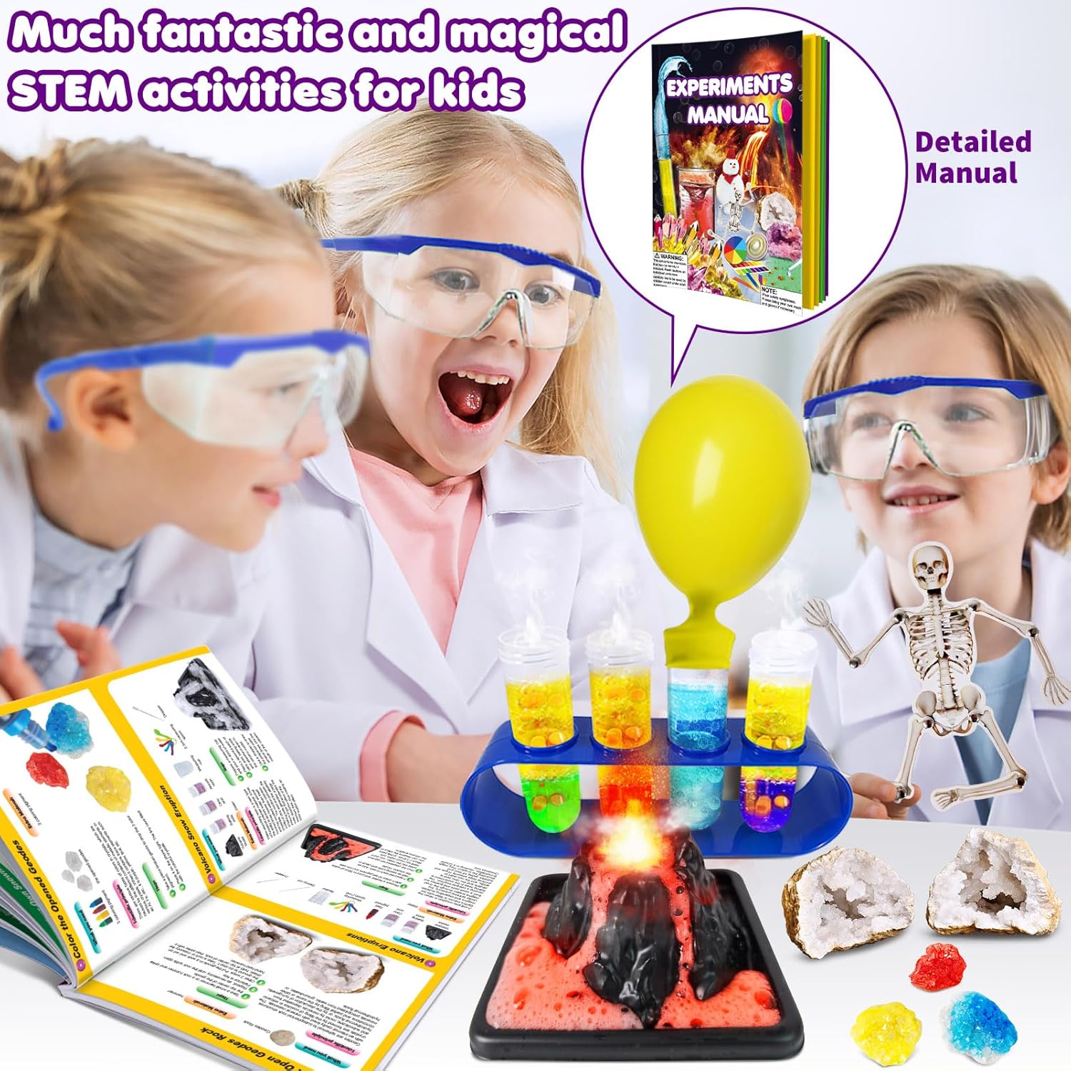 UNGLINGA 150 Experiments Science Kits for Kids Boys Girls, Scientific Toys Gifts Ideas Birthday Christmas, S.T.E.M Project Chemistry Break Geodes, Volcano, Physics Educational Activities-3