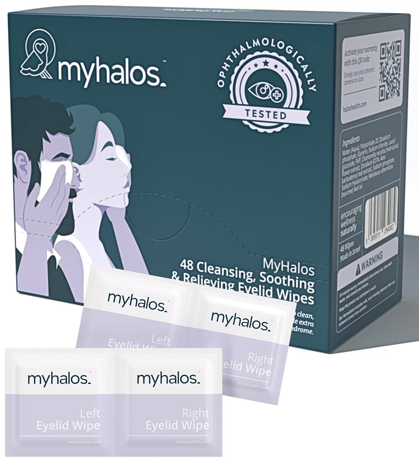 MyHalos 48 Hydrating Eyelid Wipes for Dry Eye Relief and Computer Vision Syndrome - Moisturising and Soothing Eye Wipes for Dry Eyes, Helps with Blepharitis - Gentle Formula with Tea Tree-0