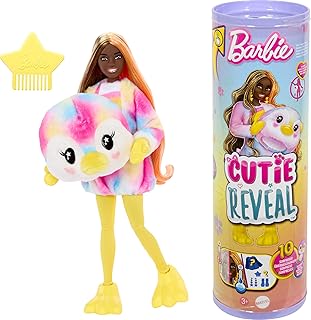 Barbie Cutie Reveal Doll & Accessories, Color Dream Series, Tie-Dyed Penguin Costume & 10 Surprises Including Color Change