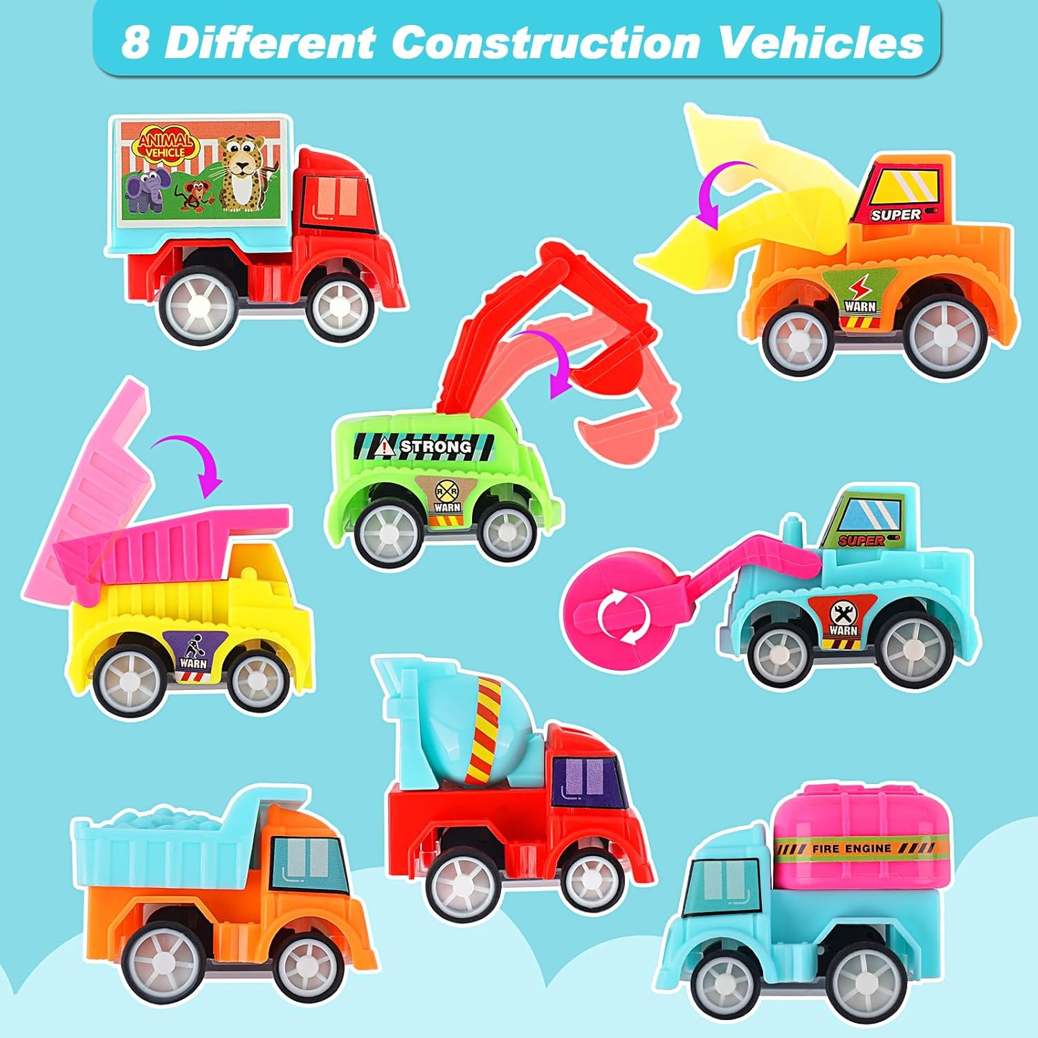 Valentines Day Gifts for Kids, 32 Pack Trucks Valentines Day Cards for Kids with Construction Vehicles Toys, Pull Back Cars Sets Valentines Day Exchange Cards for Boys Classroom School Party Favors-1