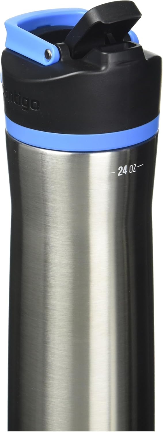 Contigo Cortland Water Bottle, 24 oz, Stainless Steel, Stainless Steel w/Blue Poppy-1