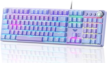 AULA Keyboard, F2088 Pro 108 Keys Purple Mechanical Red Switches Keyboard with RGB Rainbow Backlit, Removable Upper Cover,Aesthetic Media Control Knob Programmable USB Wired Keyboards for MAC PC Gamer