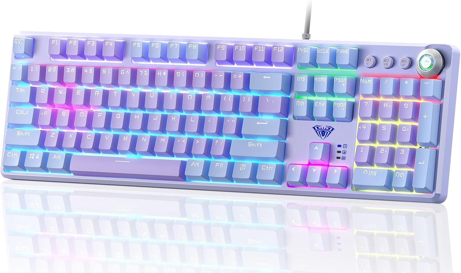 AULA Keyboard, F2088 Pro 108 Keys Purple Mechanical Red Switches Keyboard with RGB Rainbow Backlit, Removable Upper Cover,Aesthetic Media Control Knob Programmable USB Wired Keyboards for MAC PC Gamer-0