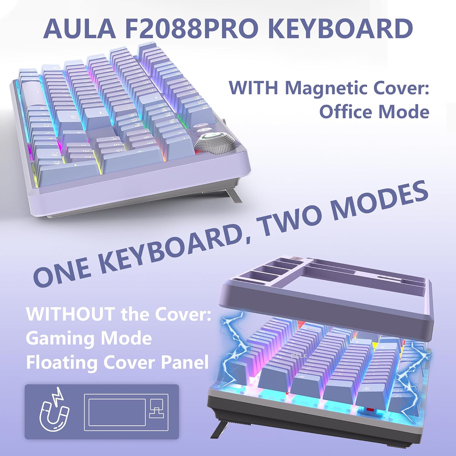 AULA Keyboard, F2088 Pro 108 Keys Purple Mechanical Red Switches Keyboard with RGB Rainbow Backlit, Removable Upper Cover,Aesthetic Media Control Knob Programmable USB Wired Keyboards for MAC PC Gamer-1