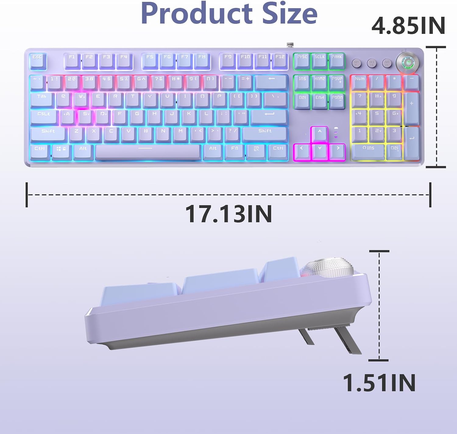 AULA Keyboard, F2088 Pro 108 Keys Purple Mechanical Red Switches Keyboard with RGB Rainbow Backlit, Removable Upper Cover,Aesthetic Media Control Knob Programmable USB Wired Keyboards for MAC PC Gamer-8