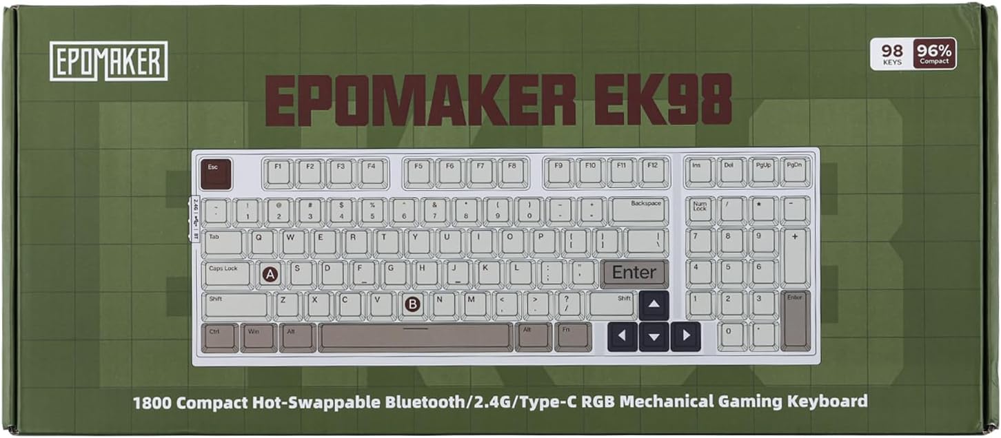 EPOMAKER EK98 Wireless Gaming Keyboard, Tri-Mode Bluetooth/2.4Ghz/USB-C Wired Mechanical Keyboard, Hot Swappable Creamy Keyboard, RGB Backlit Custom Keyboard (White, Zebra Switch)-8